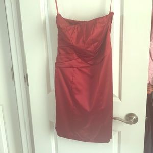 Never worn classic strapless red satin dress